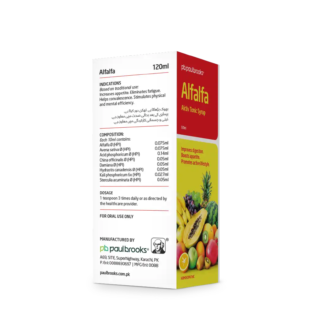 Alfalfa Aktiv Tonic Syrup to improve digestion boost appetite, promotes active lifestyle in Pakistan