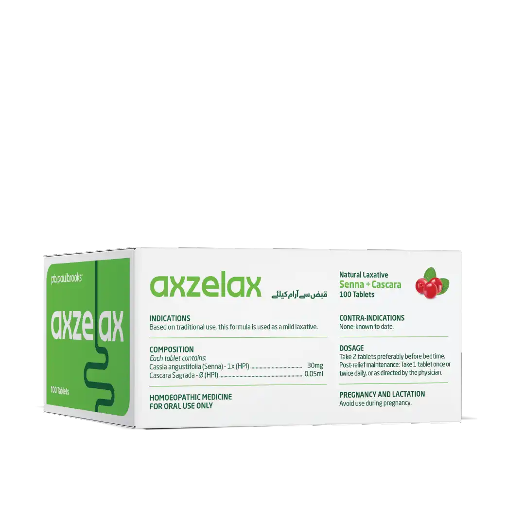 Axzelax Senna + Cascara relieves constipation and soothes the digestive system.