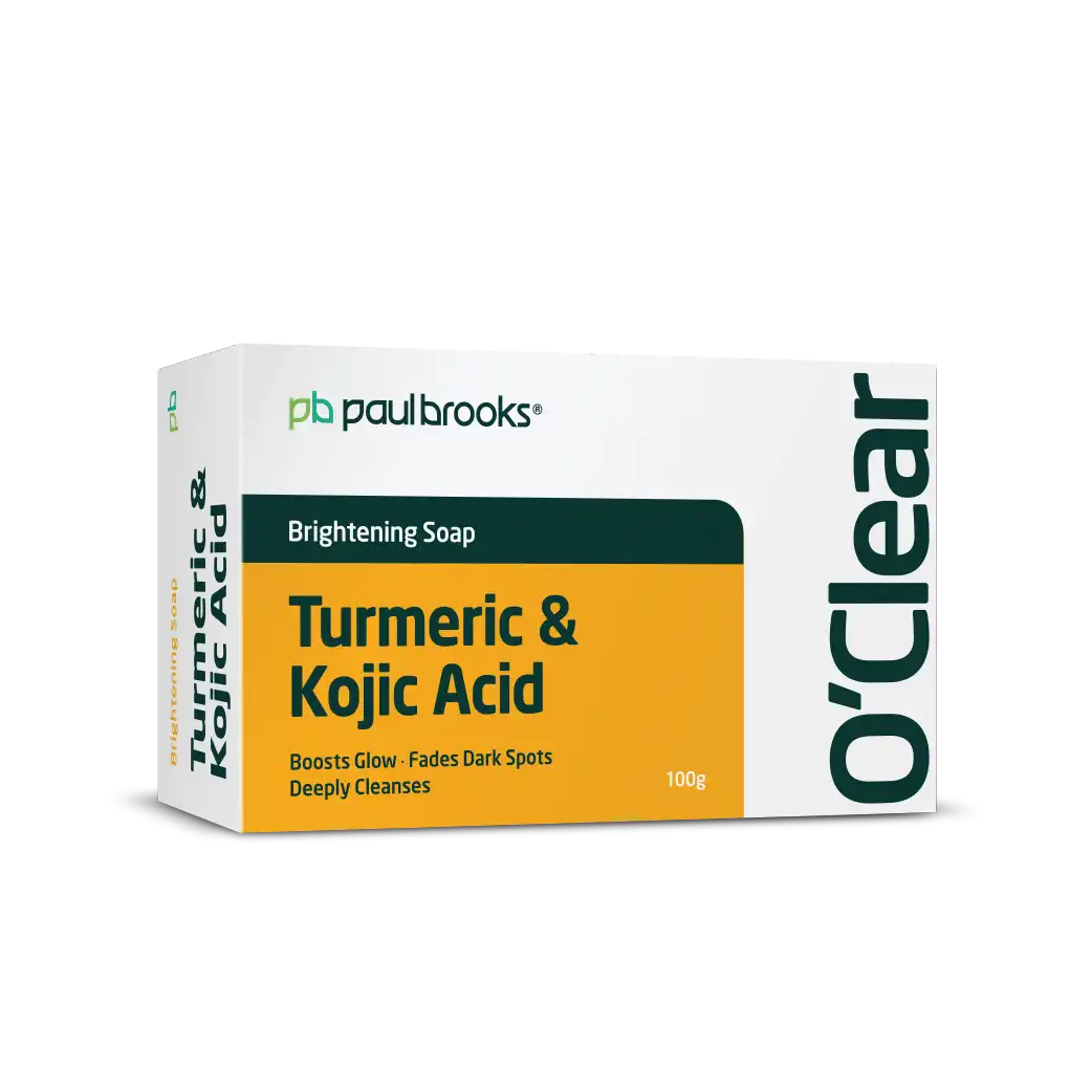 O'Clear Brightening Soap packaging with Turmeric & Kojic Acid on a white background