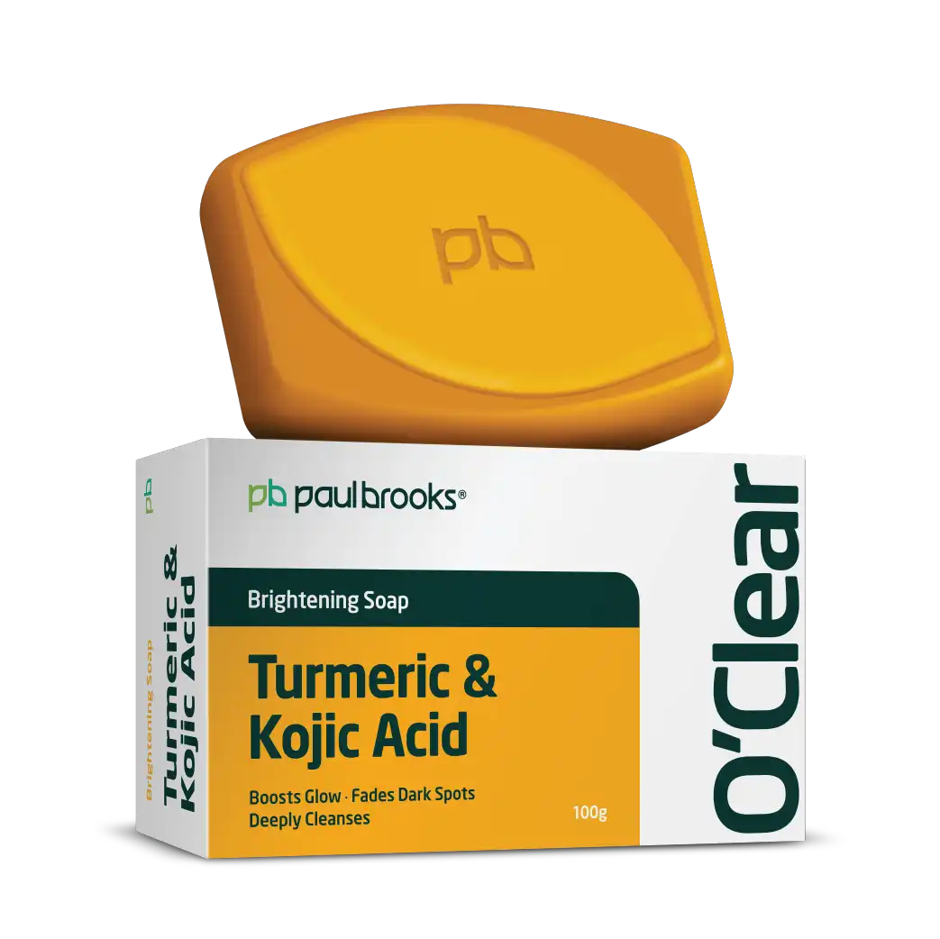 O'Clear Brightening Soap packaging with Turmeric & Kojic Acid on a white background